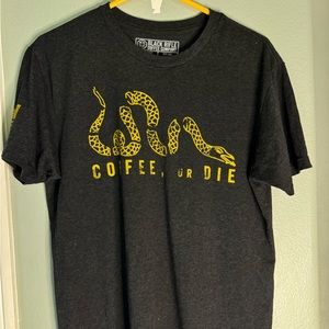 Black Rifle Coffee Tee Graphite Gold Medium Coffee or Die